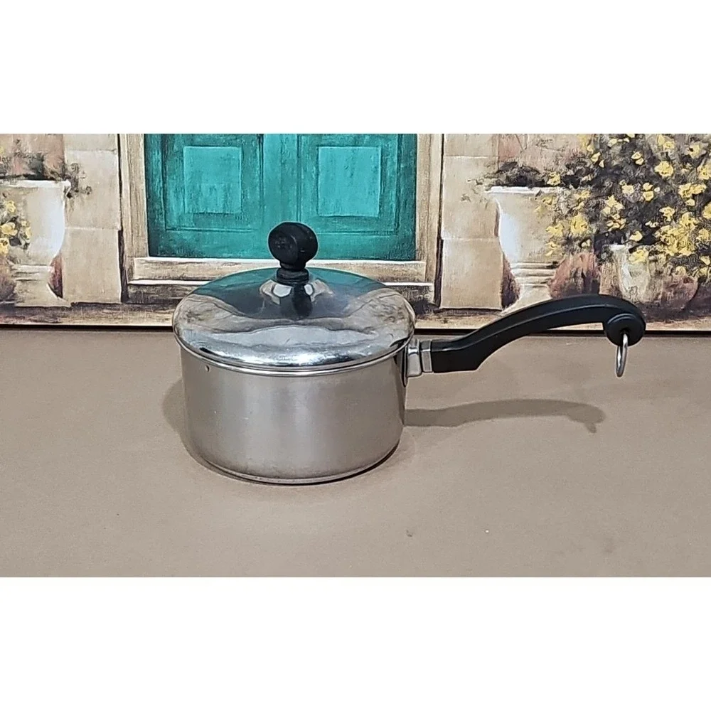 1 QT Saucepan Pot w/Lid Farberware Stainless Steel Aluminum Clad Bottom USA Vtg.